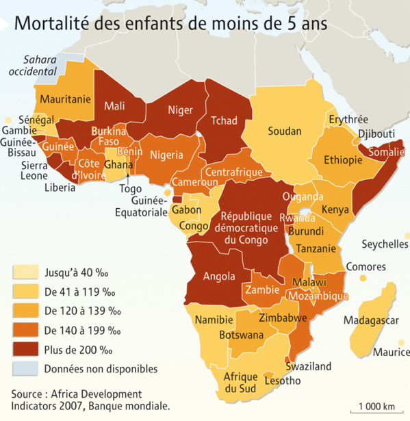 Carte des mortalités infantiles en Afrique Carte des mortalités infantiles en Afrique
