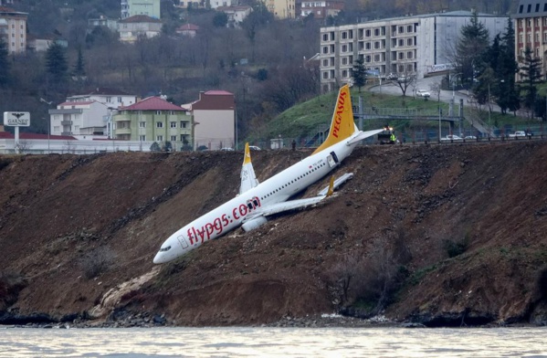 Turquie: sortie de piste spectaculaire d'un avion au bord d'une falaise Turquie: sortie de piste spectaculaire d'un avion au bord d'une falaise
