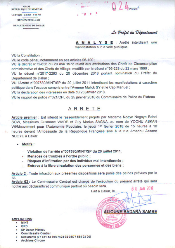 Le préfet interdit (encore) une manifestation devant l'ambassade de France Le préfet interdit (encore) une manifestation devant l'ambassade de France