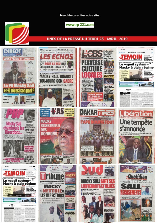 Les UNE de la presse du 25 avril 2019 Les UNE de la presse du 25 avril 2019