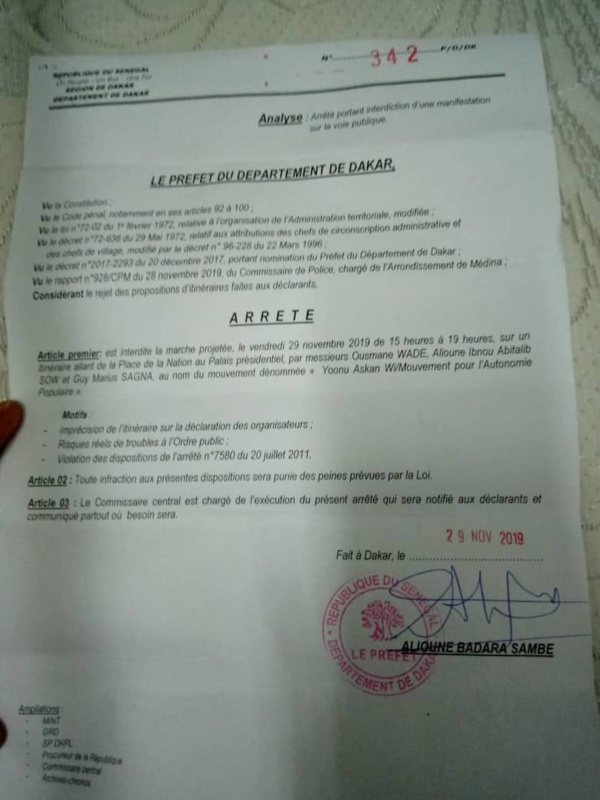 CHRONIQUE - Arrestation de Guy Marius : L’arrêté d’interdiction du Préfet de Dakar est illégal et encourt l’annulation