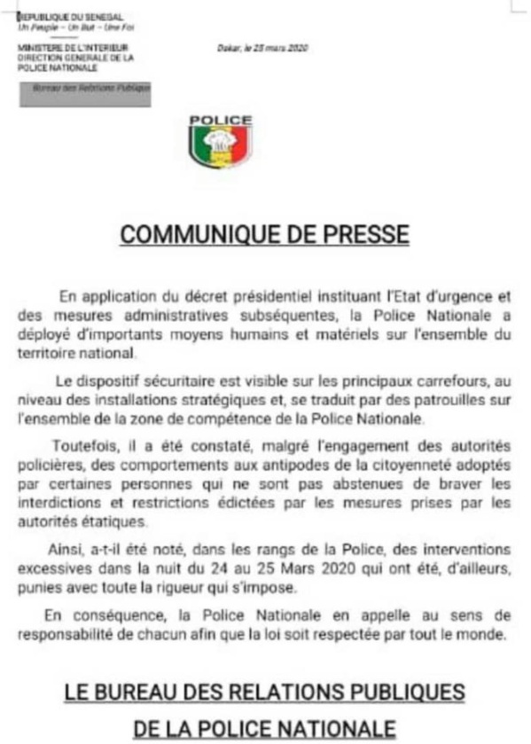 Couvre-feu: la police fait son mea culpa et annonce avoir puni les auteurs des violences sur des citoyens Couvre-feu: la police fait son mea culpa et annonce avoir puni les auteurs des violences sur des citoyens