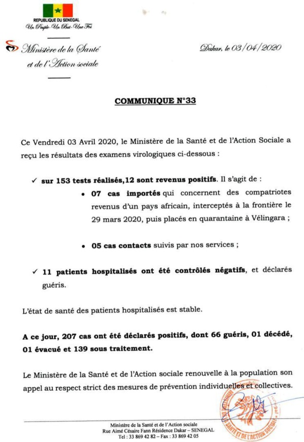 Coronavirus/Sénégal: 12 nouvelles contaminations dont 7 personnes interceptées aux frontières Coronavirus/Sénégal: 12 nouvelles contaminations dont 7 personnes interceptées aux frontières