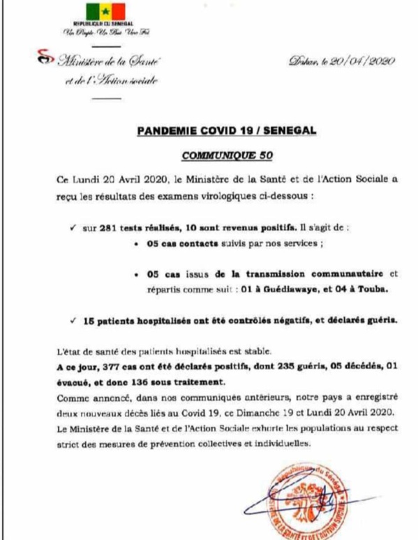 Coronavirus/Sénégal: 10 nouvelles contaminations dont 5 communautaires (Guédiawaye et Touba) Coronavirus/Sénégal: 10 nouvelles contaminations dont 5 communautaires (Guédiawaye et Touba)