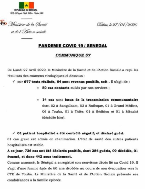 Coronavirus/Sénégal: 64 nouvelles infections, les cas communautaires s'imposent de plus en plus Coronavirus/Sénégal: 64 nouvelles infections, les cas communautaires s'imposent de plus en plus