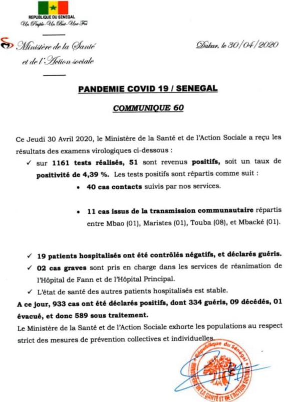 Coronavirus/Sénégal: 51 nouvelles infections dont 11 de type communautaire Coronavirus/Sénégal: 51 nouvelles infections dont 11 de type communautaire