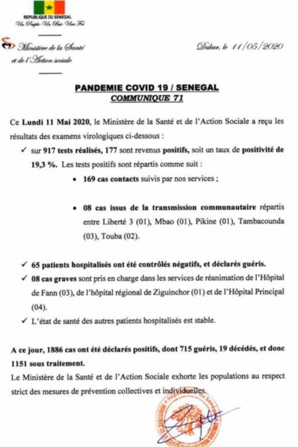 Coronavirus/Sénégal - l'épidémie s'enflamme: 177 nouvelles contaminations dont 8 de type communautaire Coronavirus/Sénégal - l'épidémie s'enflamme: 177 nouvelles contaminations dont 8 de type communautaire