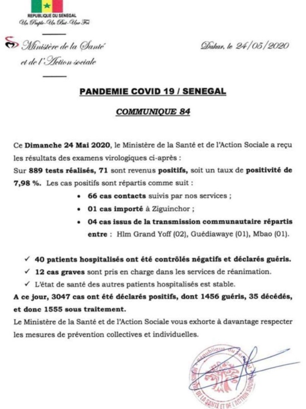 Coronavirus/Sénégal: 71 nouvelles infections Coronavirus/Sénégal: 71 nouvelles infections