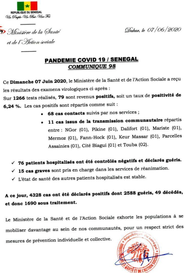 Coronavirus/Sénégal: 79 nouvelles infections dont 11 de type communautaire Coronavirus/Sénégal: 79 nouvelles infections dont 11 de type communautaire