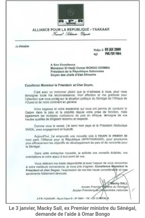 Macky Sall, la lettre de demande d'aide à Omar Bongo en 2009