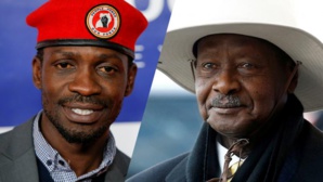 L'opposant Bobi Wine (g) et le président Museveni