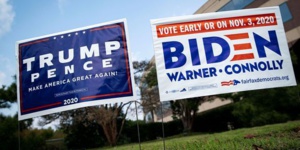 Des affiches de la bataille Trump-Biden en novembre 2020 Des affiches de la bataille Trump-Biden en novembre 2020