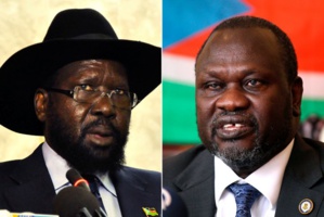 Le président Salva Kiir (G) et son vice-président Riek Machar, des éternels rivaux