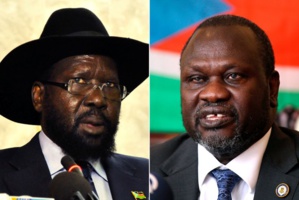 Les rivaux éternels, Salva Kiir (g) le président, et Riek Machar, son premier ministre Les rivaux éternels, Salva Kiir (g) le président, et Riek Machar, son premier ministre