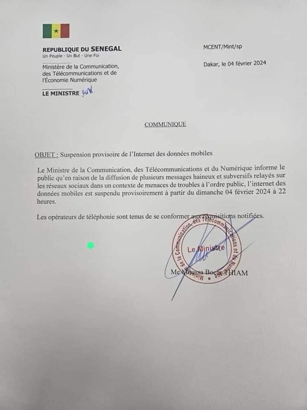 SENEGAL - Les données mobiles (encore) coupées par l'Etat 