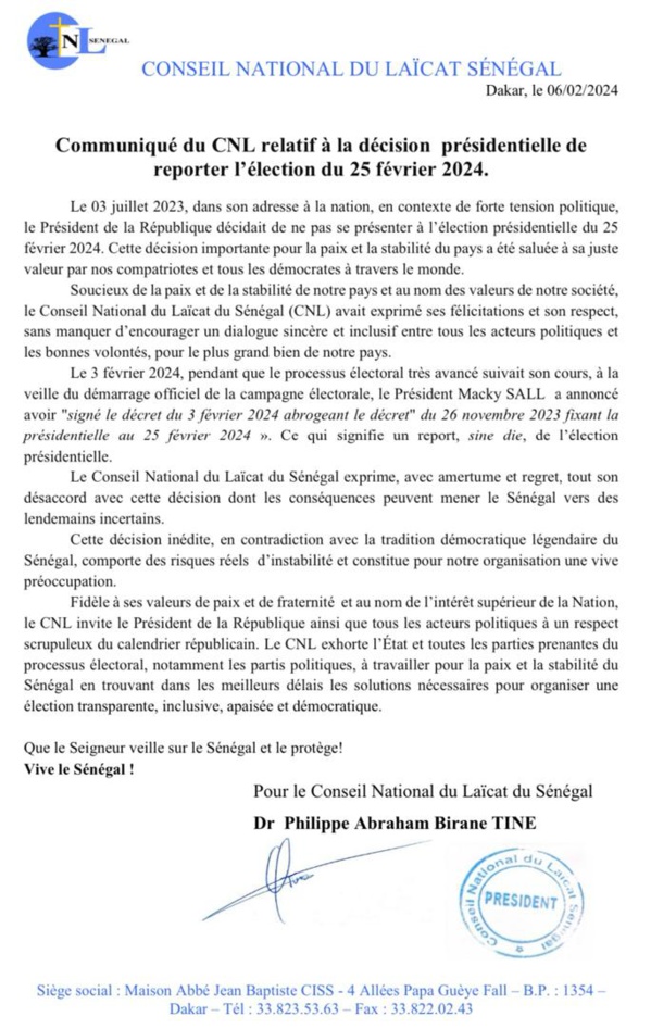 Le Conseil national du Laïcat Sénégal exprime son désaccord avec la violation du calendrier républicain 