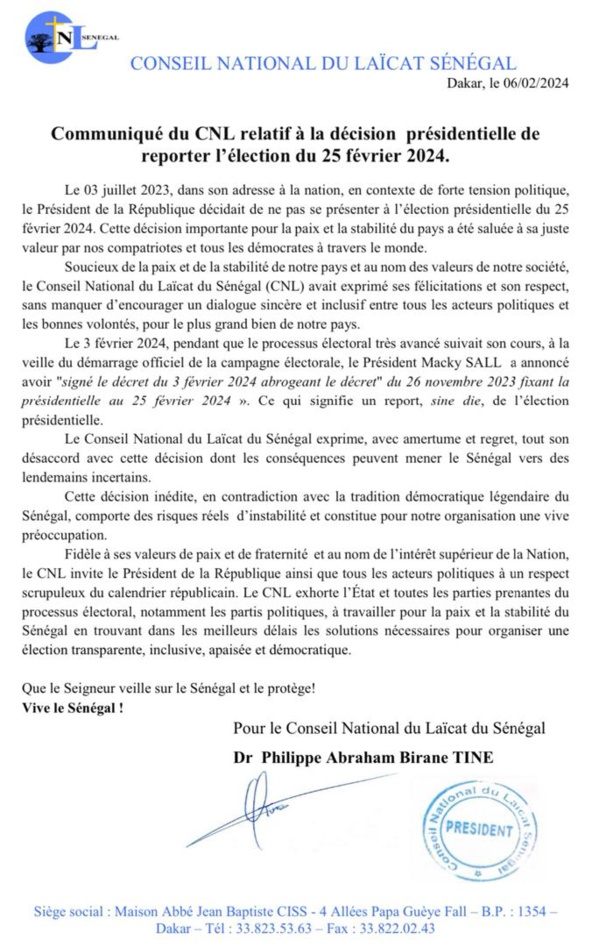 Le Conseil national du Laïcat Sénégal exprime son désaccord avec la violation du calendrier républicain Le Conseil national du Laïcat Sénégal exprime son désaccord avec la violation du calendrier républicain