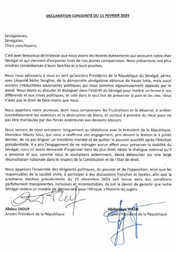 Le binôme Diouf-Wade au secours du soldat Sall après son coup d’Etat anti-constitutionnel