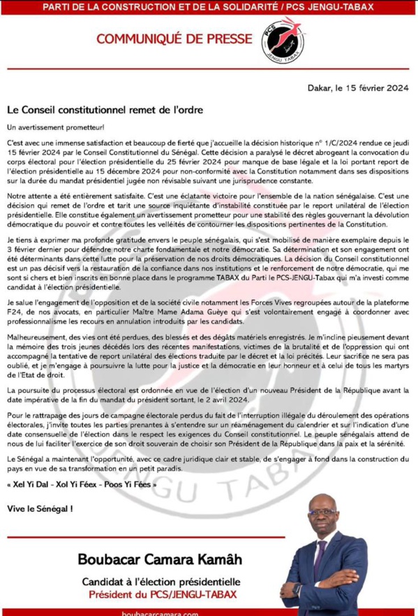 Boubacar Camara : la décision du Conseil constitutionnel est un "avertissement prometteur" Boubacar Camara : la décision du Conseil constitutionnel est un "avertissement prometteur"