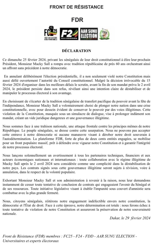 Le Front de résistance: « Nous sommes face à une trahison nationale, une attaque frontale contre (...) la République » Le Front de résistance: « Nous sommes face à une trahison nationale, une attaque frontale contre (...) la République »