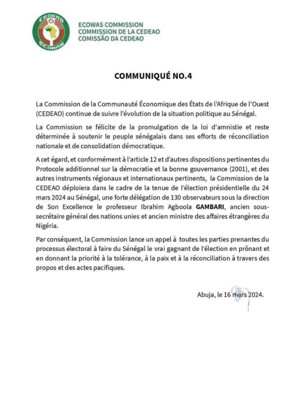 Présidentielle sénégalaise : 130 observateurs de la Cedeao pour surveiller le scrutin du 24 mars Présidentielle sénégalaise : 130 observateurs de la Cedeao pour surveiller le scrutin du 24 mars