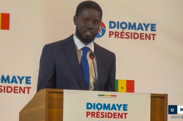 Le nouveau président sénégalais lors de sa première adresse à la presse, le 25 mars 2024 (photo Pressafrik)