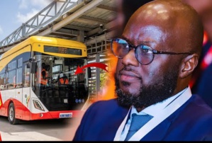 Un bus du BRT et le ministre des Transports Malick Ndiaye Un bus du BRT et le ministre des Transports Malick Ndiaye