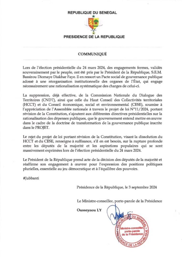 Depuis Beijing, la réaction du président Diomaye Faye suite au rejet du projet de loi sur la dissolution du HCCT et du CESE Depuis Beijing, la réaction du président Diomaye Faye suite au rejet du projet de loi sur la dissolution du HCCT et du CESE