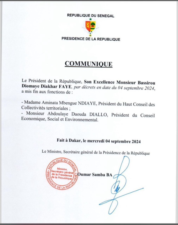 HCCT ET CESE - Bassirou Diomaye Faye limoge Aminata Mbengue Ndiaye et Abdoulaye Daouda Diallo HCCT ET CESE - Bassirou Diomaye Faye limoge Aminata Mbengue Ndiaye et Abdoulaye Daouda Diallo