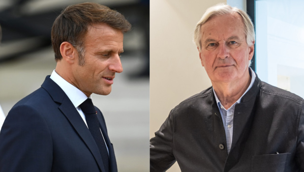 Michel Barnier (d) et Emmanuel Macron Michel Barnier (d) et Emmanuel Macron