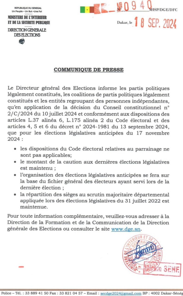 Législatives de novembre 2024 : la Direction générale des élections sort du bois Législatives de novembre 2024 : la Direction générale des élections sort du bois