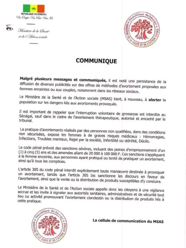 Publicités sur l'avortement : la mise en garde du ministère de la Santé Publicités sur l'avortement : la mise en garde du ministère de la Santé