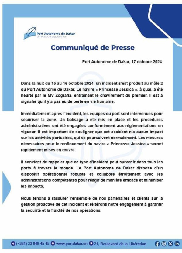 Port de Dakar - Après avoir coulé, Princess Jessica va être renfloué Port de Dakar - Après avoir coulé, Princess Jessica va être renfloué