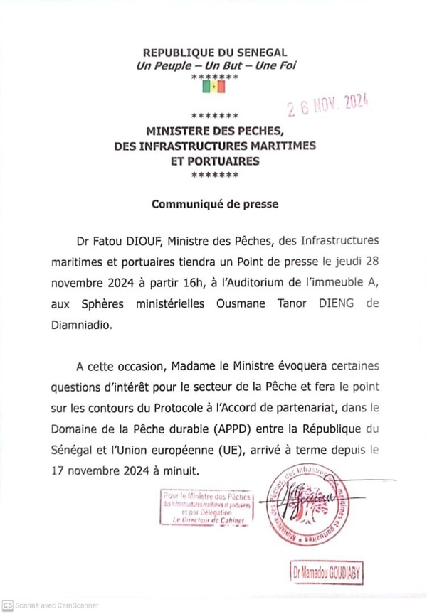 Accord de pêche : le Sénégal réplique à l'Union européenne ce jeudi 28 novembre 2024 Accord de pêche : le Sénégal réplique à l'Union européenne ce jeudi 28 novembre 2024