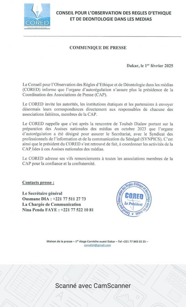 Le Cored se libère de la présidence de la Coordination des associations de presse 