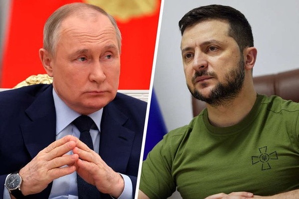 Vladimir Poutine (g) et Volodymyr Zelensky Vladimir Poutine (g) et Volodymyr Zelensky
