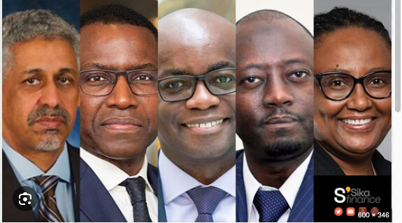 Les cinq candidats pour la présidence de la Bad (de g. a d.) Sidi Ould Tah, Amadou Hott, Samuel Munzele Maimbo, Abbas Mahamat Tolli et Bajabulile Swazi Tshabalala