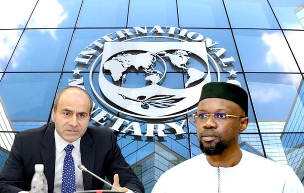 Edward Gemayel du FMI (g.) et Ousmane Sonko, premier ministre sénégalais