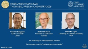 Nobel de chimie 2025 : Trois scientifiques récompensés pour leurs travaux sur les structures métallo-organiques Nobel de chimie 2025 : Trois scientifiques récompensés pour leurs travaux sur les structures métallo-organiques