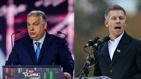 Viktor Orban (g.) et Peter Magyar Viktor Orban (g.) et Peter Magyar