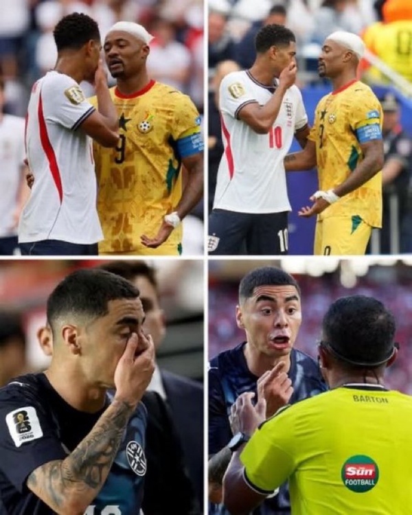 L'Anglais Jude Bellingham a été oublié par l'arbitre pour son geste tandis que le Paraguayen Miguel Almiron a vu rouge, lui, pour le même geste interdit par le règlement de la FIFA.
