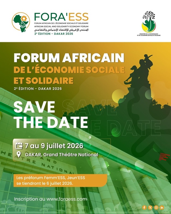Le FORA'ESS, lancé le 8 juin 2026, aura lieu du 7 au 9 juillet en présence de 2500 participants d'une trentaine de pays du continent.