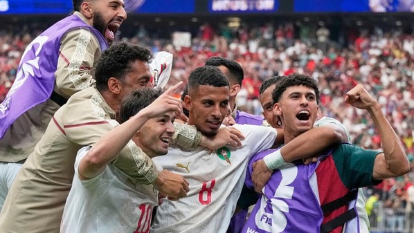La joie des Marocains après leur victoire sur le Canada le 4 juillet 2026 à Houston La joie des Marocains après leur victoire sur le Canada le 4 juillet 2026 à Houston