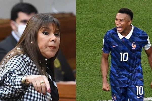 Kilian Mbappé (d.) et la sénatrice paraguayenne Celeste Amarilla
