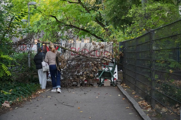 Des entrées et sorties du Andreas Gymnasium à Berlin-Friedrichshain bloquées par des élèves et des soutiens des manifs en France