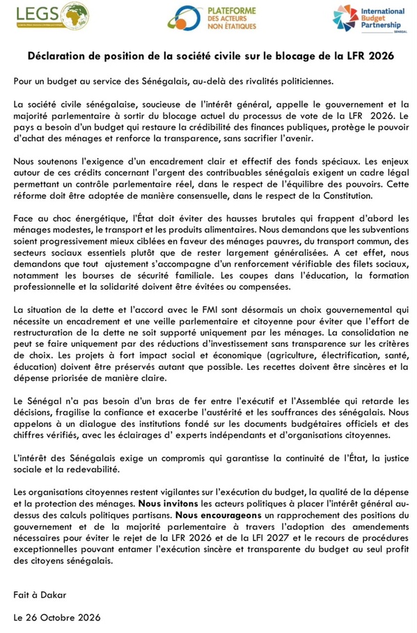 LFR 2026 - Déclaration de trois organisations de la société civile