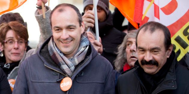 Laurent Berger (CFDT, à g.) et Philippe Martinez (CGT), les deux figures des manifestations contre les Retraites