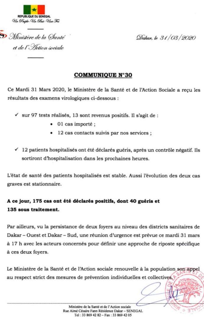 Coronavirus/Sénégal: 13 nouvelles infections, une réunion d'urgence sur le "cas" Dakar