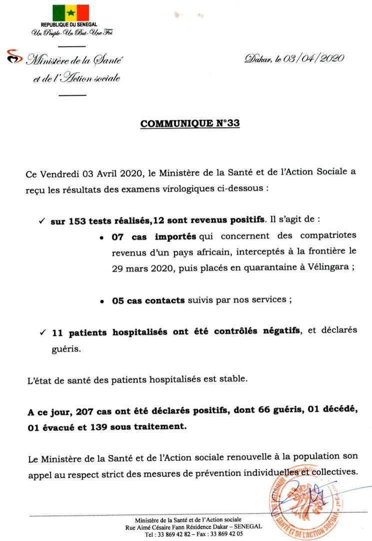 Coronavirus/Sénégal: 12 nouvelles contaminations dont 7 personnes interceptées aux frontières