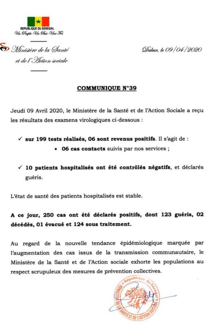 Coronavirus/Sénégal: 6 cas contacts contaminés